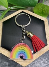 3.5  Silver-Tone You Are. . Acrylic Rainbow Tassel Keychain New Free Ship B7793