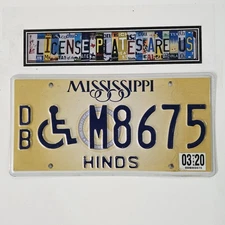MISSISSIPPI HANDICAPPED LICENSE PLATE 🔥FREE📫🔥DB M8675 ~ HINDS COUNTY TAG