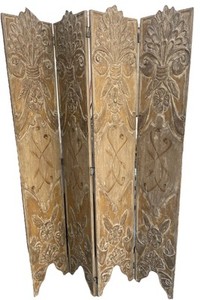 Retro Style Handcrafted 60’s Solid Wood Carved 4 Panel Divider Heavy Rare