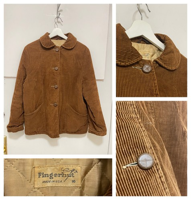 #ad Vintage Fingerhut Womens leather Button Quilted Brown Corduroy Jacket SZ 16 USA $35.00