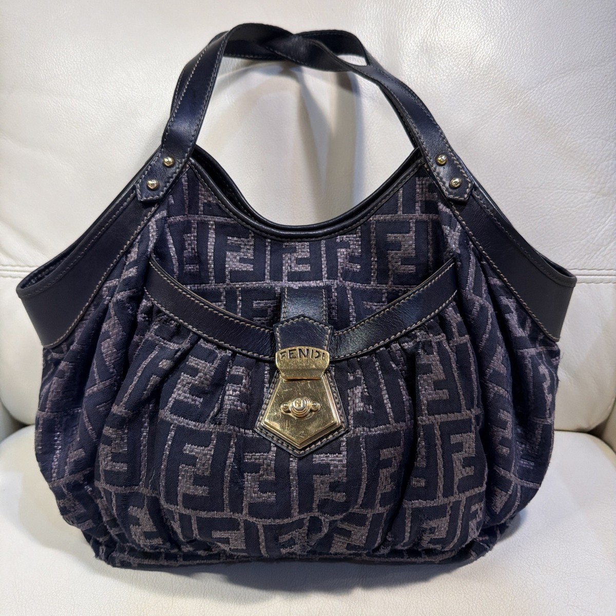 FENDI Zucca Navy Beach Tote Raffia And Leather Bag | eBay