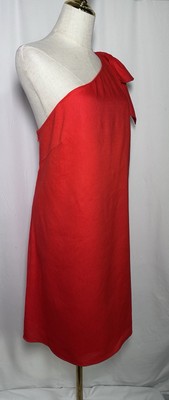 Antonio Melani Mini Dress Shift 18 One Shoulder Linen Blend Stretch Red $159