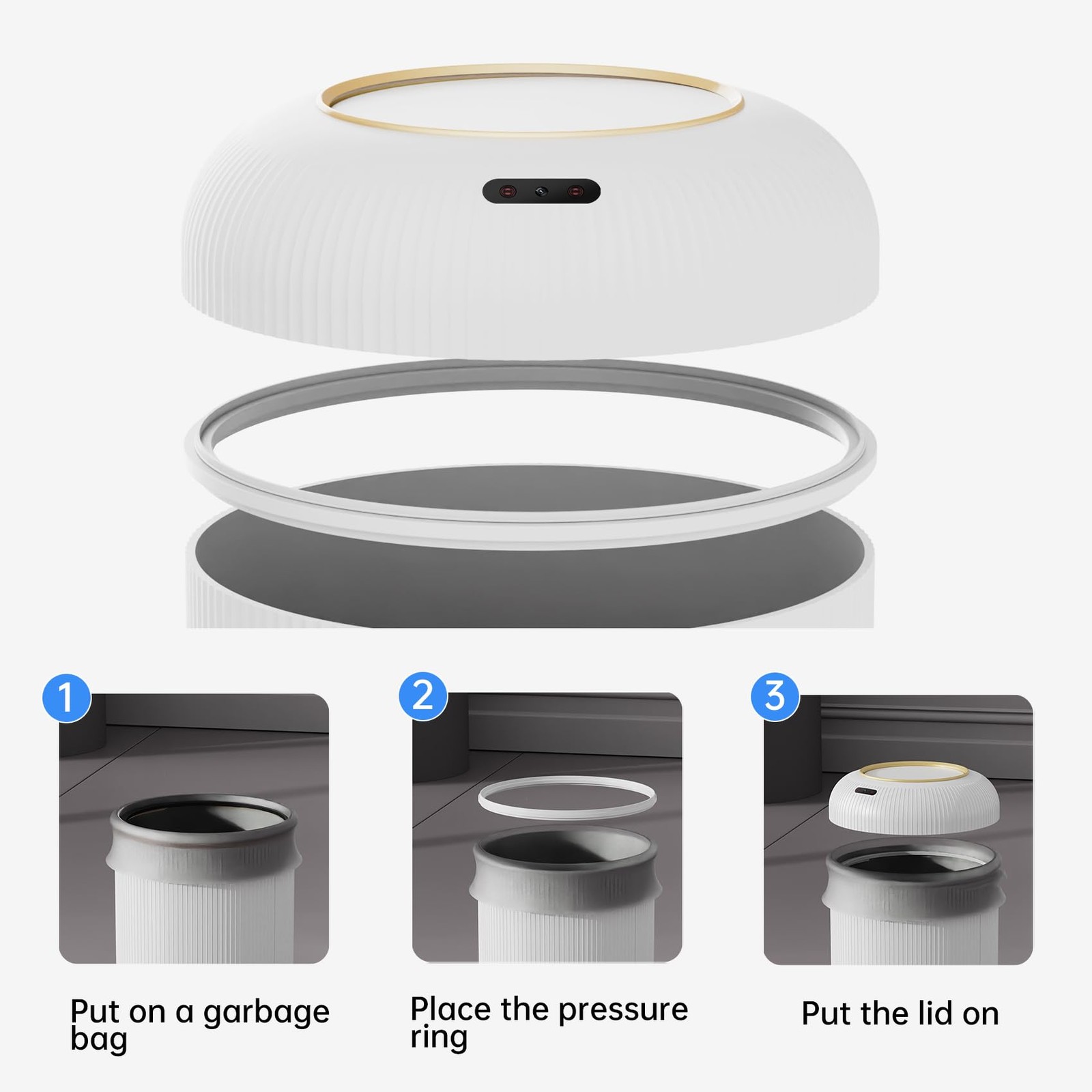 Motion Sensor Trash Can with Lid, 3 Gallon / 11 L Automatic Bathroom Trash Ca...