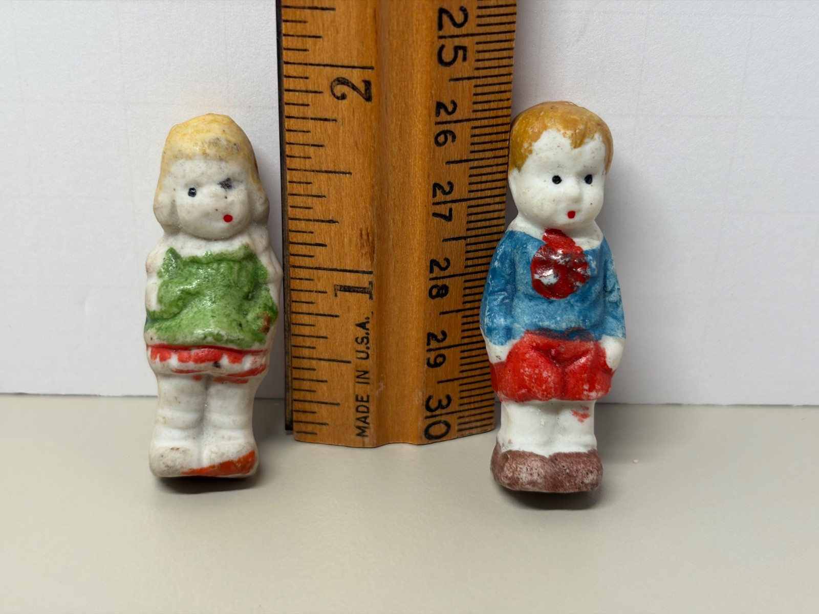 Vtg. 2 Frozen Charlotte - Penny Dolls / Bisque Japan / RARE Tiny Boy & Girl Mini