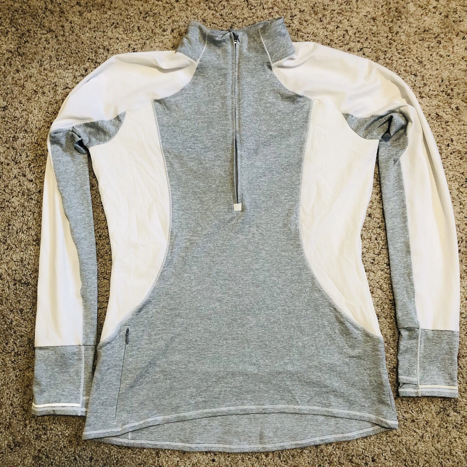 ATHLETA Running Wild 1/2 Half Zip Pullover Women's Medium White/Grey Athletic