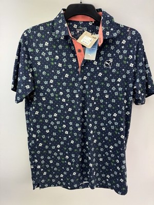 Puma Golf Herren Poloshirt Cloudspun Floral UK Small / Navy / Neu /25636