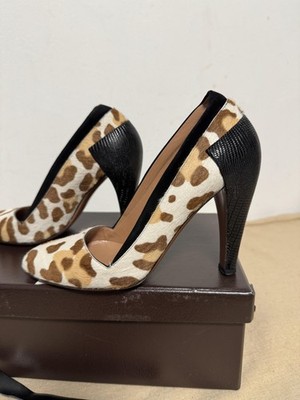 Alaia Shoes Womens Size 38 Brown White Calf Hair Print Pumps Made in Italy