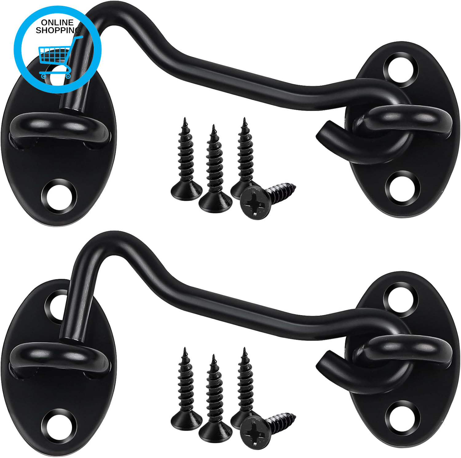 2 Pack Hook and Eye Latch, 3 Inch Black Cabin Hooks Stainless Steel Eye Gate Lat