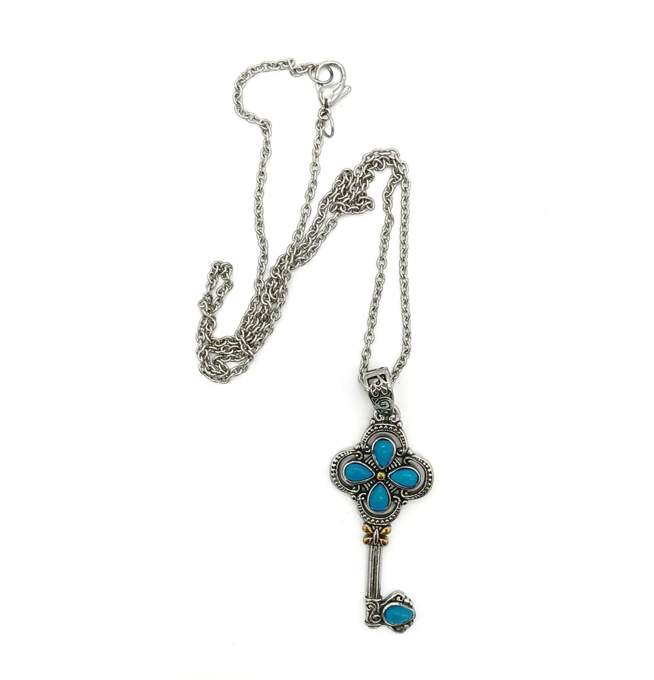 Blue Howlite Key Pendant Necklace in Stainless Steel - Image 3 of 4