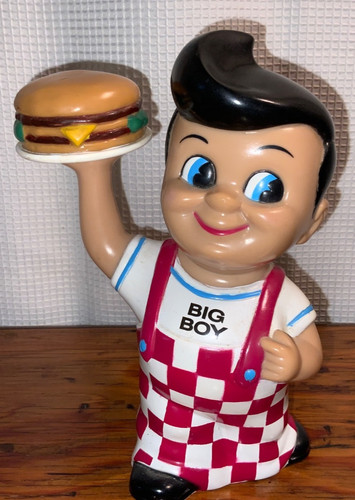 8 Inch Vintage Big Boy Piggy Coin Bank Plastic w/Stopper 1999