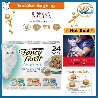 Purina Seafood Classic Pate Cat Food Variety Pack Grain Free 24 Cans