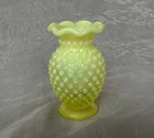 Vintage Fenton Style Yellow Opalescent Hobnail Glass Vase