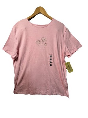 Classic Elements Pink Embroidered VTG Knit Crew Neck T-Shirt Short Sleeve 16-18W