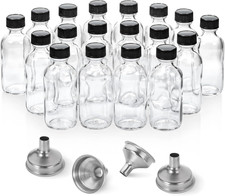 18 Pack 2 Oz Small Clear Glass Bottles with Lids  4 Funnels Mini Travel Bottles