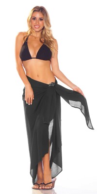 1 World Sarongs Sarong Coverup Solid Dark Grey Sarong FRINGELESS