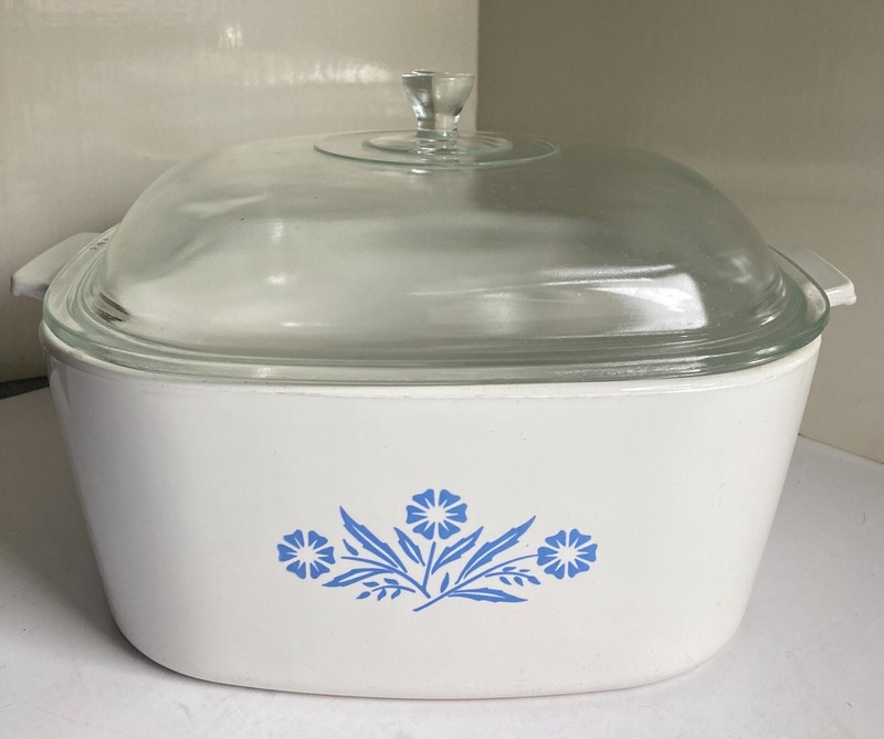 L 4QT Blue Cornflower CorningWare P-84-B/Glass Lid P-12-C/Dutch Casserole VTG