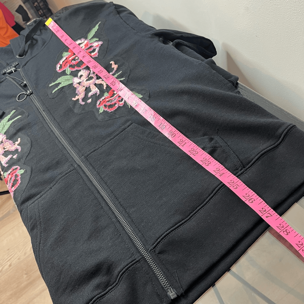 Sanctuary Women's Embroidered Floral Full Zip Hooded Sweater