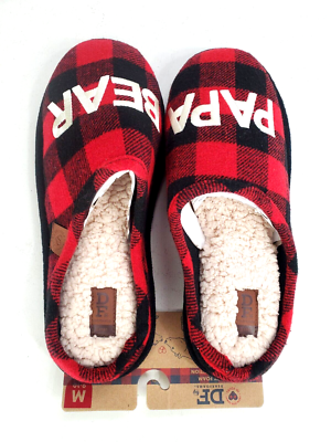 DF by Dear Foams Men's Papa Bear Red Plaid Slip-On Slippers Size