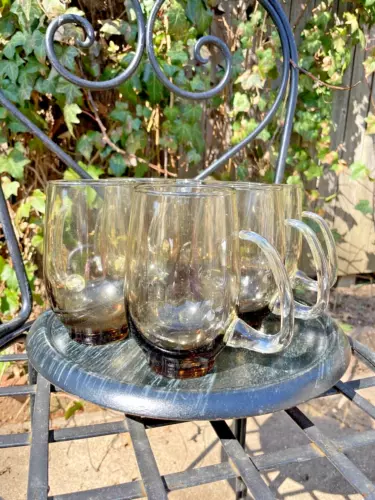Vintage Beer Mug Glasses Libbey Tempo Brown Tankard Handled Set Of 6