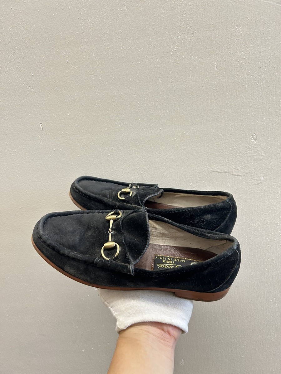 Gucci Black Suede Leather Horse Bit Jordaan Loafers UK 5 US  display picture 3