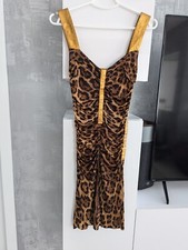 DOLCE & GABBANA Vintage Gold Leather Trim Leopard Print Dress Bodycon Pencil 40