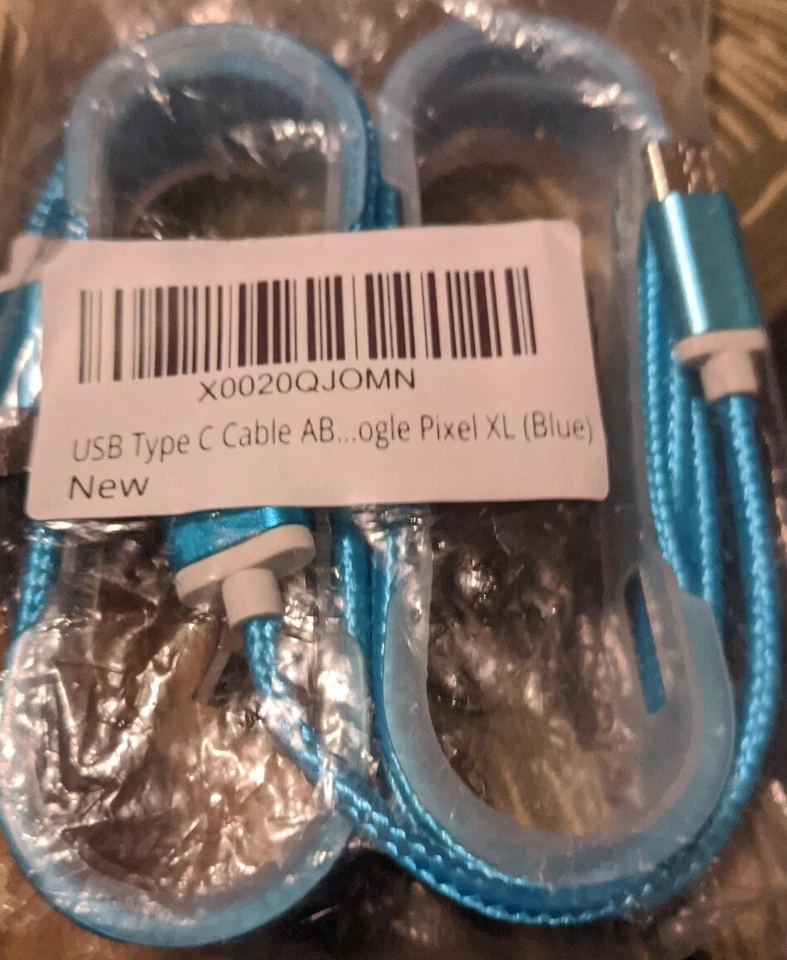 Pack de 2 cables USB tipo C cargador rápido para teléfonos Samsung y Google. Azul. Foto 2 de 2