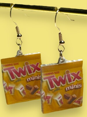 Twix Minis Sharing Size Candy Fish Hook Dangle Earrings Statement Jewelry 1.25 