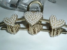 White Pearl Hearts Large Golden Hair Clip Claw