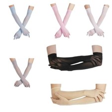 Women Mesh Sheer Full Finger Stretchy Long Elbow Length Gloves Sun Protection