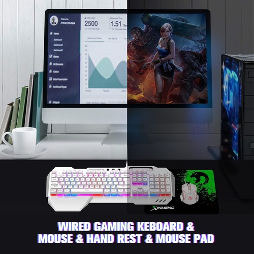 Wired Gaming Keyboard Mouse and Wrist rest Set Metal Panel RGB Floating keycaps - Picture 12 of 17