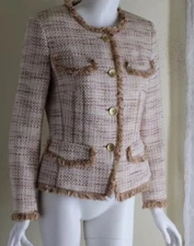 Basler Sz 38 6 8 S M Rich Golden Ivory Tweed Exquisite Designer Blazer Jacket
