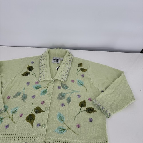 New Storybook Knits Green Leaves Knit Cardigan Sweater 1X - Picture 2 of 4