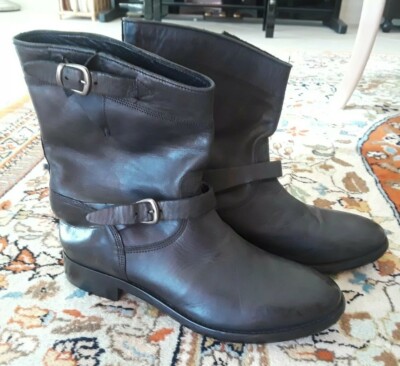 NEW BELSTAFF BLACK LEATHER BIKER BOOTS 40 10 engineer buckle  display picture 2
