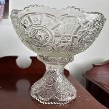 Punch Bowl,Stand And 6 Glasses Broken Arches Pattern EAPG Imperial Glass Vtg