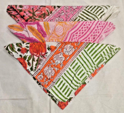 Floral Hand Block Print Cotton Square Scarf - Unique Design 3 Pieces Set Indian