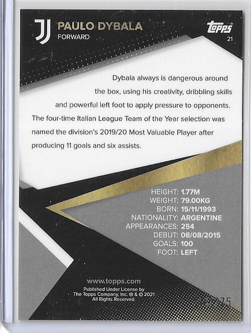 2021 Topps Juventus Team Set Paulo Dybala Foil /275 #21 | eBay