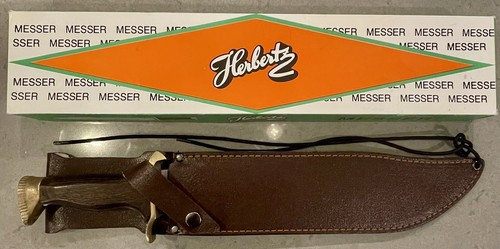 Vtg Herbertz Messer German Original Bowie Fixed 12" Blade Hunting Knife & Sheath - Picture 2 of 20