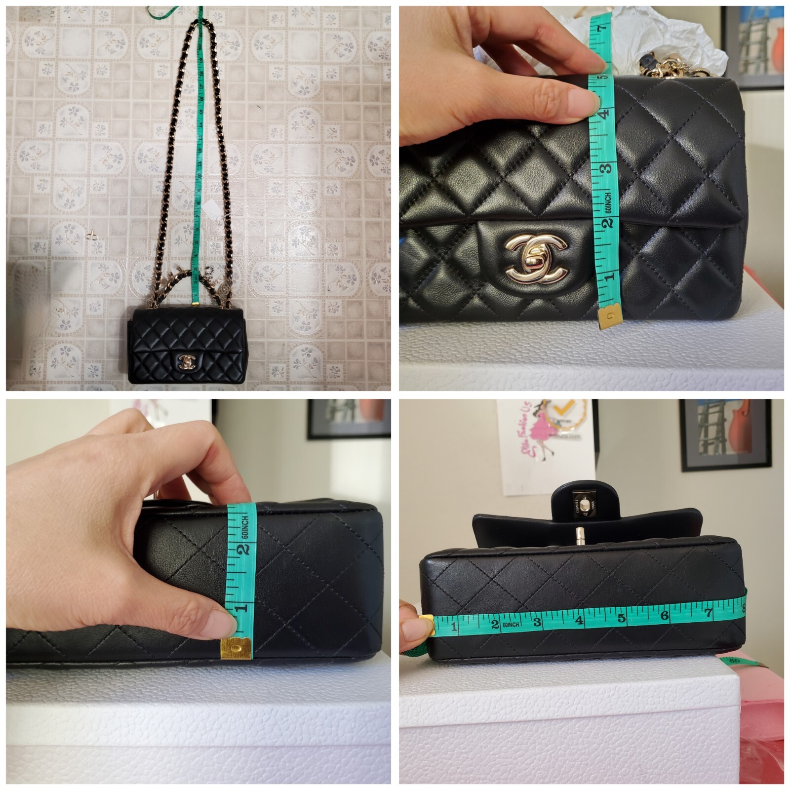 Chanel Classic mini Rectangular black Lambskin Co… - image 23