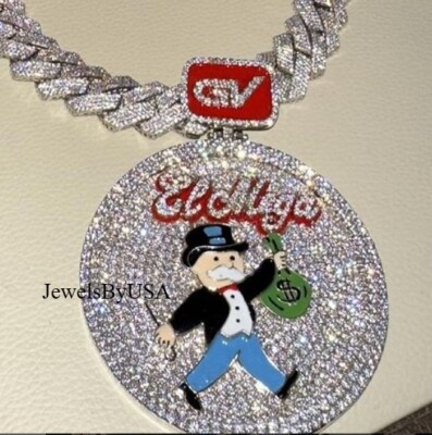 925 Silver Cubic Zirconia Men's Custom Made Cage Back Enamel Pendant GIFT