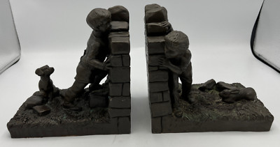 Genesis Fine Arts Bookends Hide & Go Seek Ireland Boy &Dog with Boy & Rabbit Set