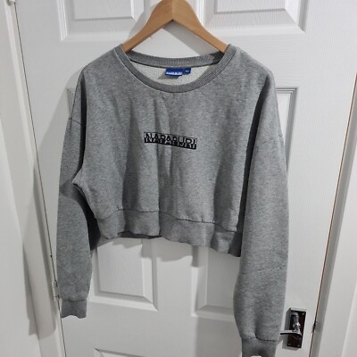 Napapijri Sweatshirt Small Grey Cropped B-Box Jumper Sweater Long Sleeve