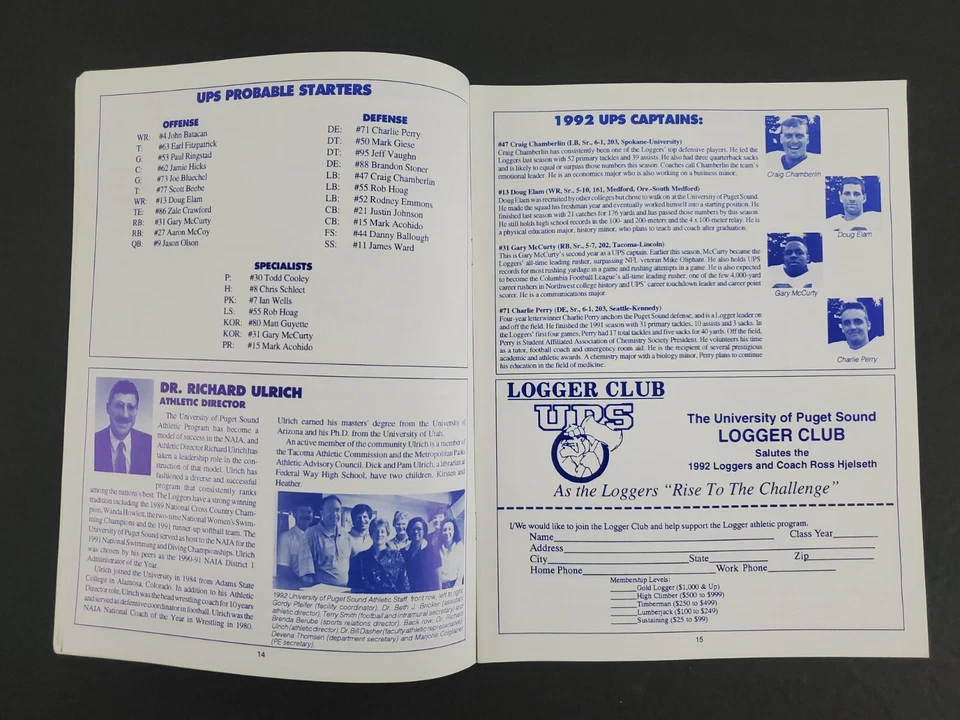 1992 Tacoma Puget Sound Univ Loggers Pacific Lutheran Lutes Vtg Football Program - Image 3 of 4