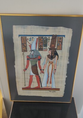 Papyrus Gemälde Horus führt Königin Nefertari ins Jenseits 58/44cm