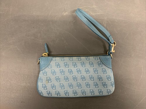 Dooney & Bourke Teal Canvas With Leather Trim Wristlet Wallet Change Purse - Picture 2 of 15