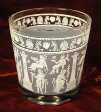 Jeannette Corinthian Tumbler Flat Bottom Glass Blue White 1950s Vintage (O)