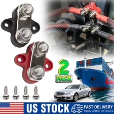 2PC 1/4" M8 12-48V Bus Bar Terminal Block Power Stud Battery Junction Post