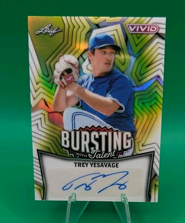 Trey Yesavage 2025 Leaf Vivid Bursting with Talent RC Auto Yellow 1/1 Blue Jays