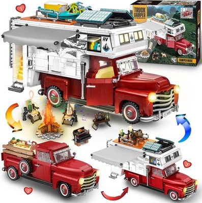 2 in 1 MOC Camper Rvs & Farm Pick-up Trucks Model Building Block Set with Box