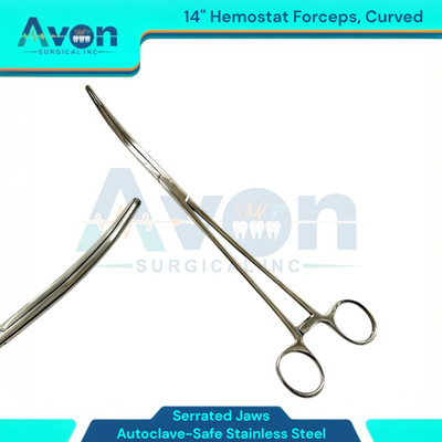 14in Jumbo Pean Forceps, Curved, Serrated - Long Reach Clamp Pliers - Stainless