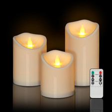 Outdoor Indoor Flameless Candles, Patented 3D Dual-Led, Set of 3 Slanted Top Res